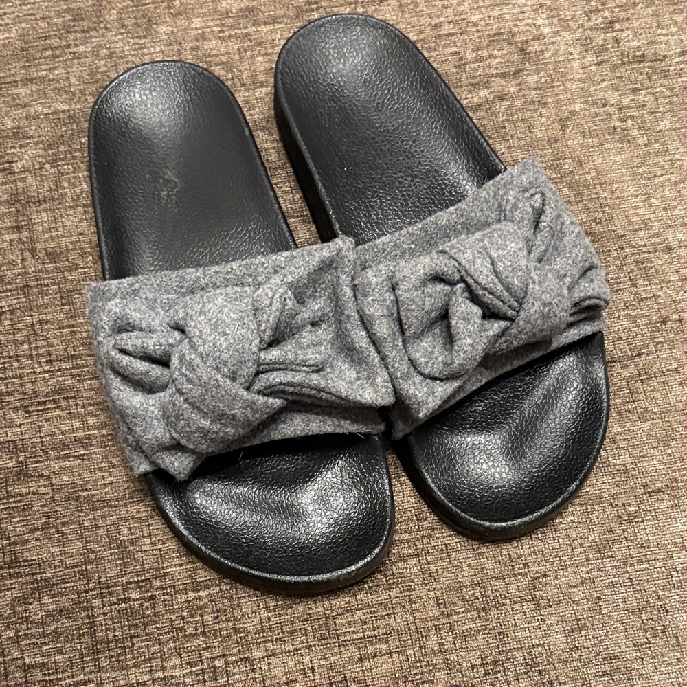 Gray Knotted Slide Sandals